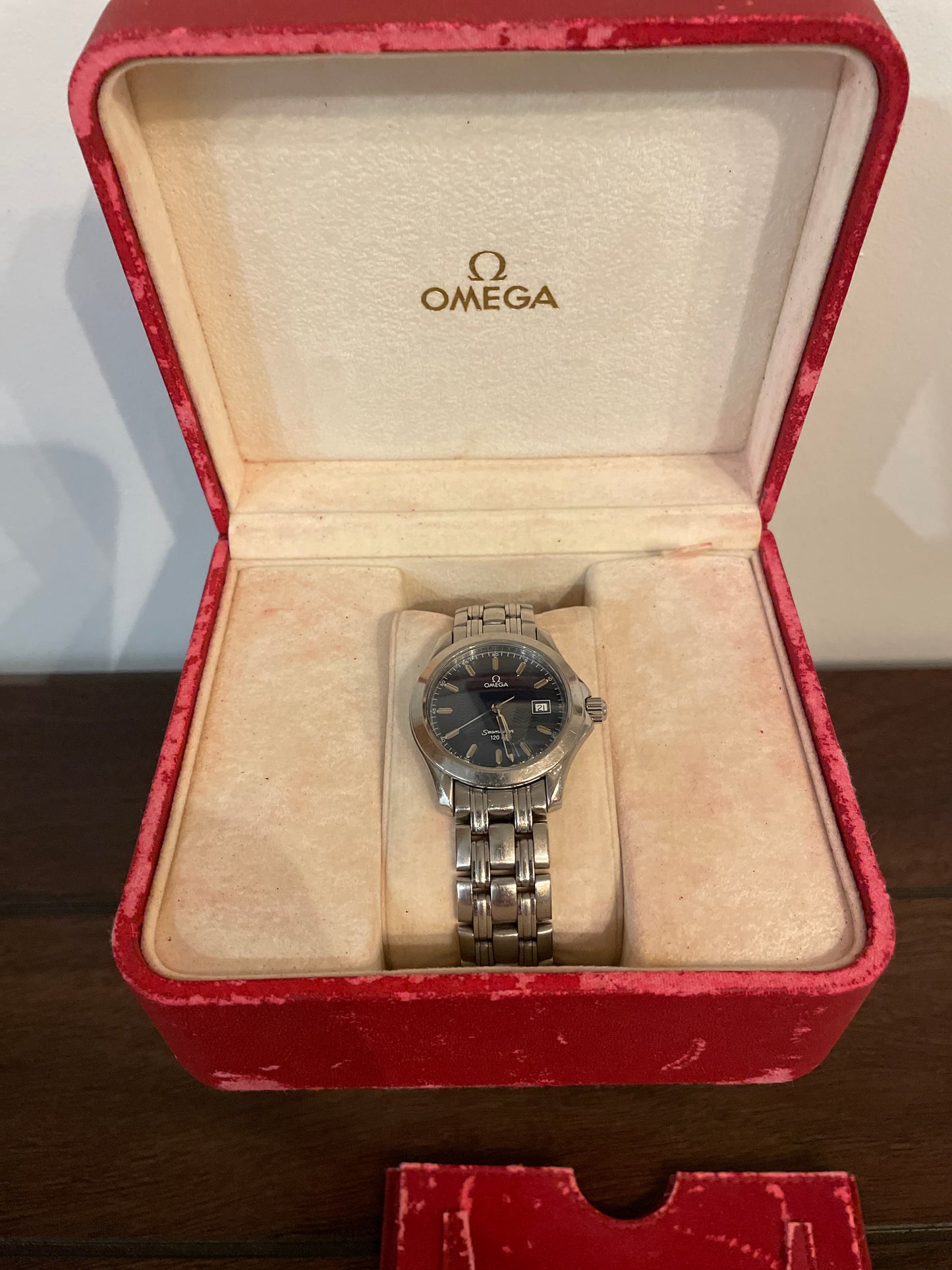 MENS OMEGA SEAMASTER 120M SS QUARTZ WATCH BLUE DIAL BOX PAPERS