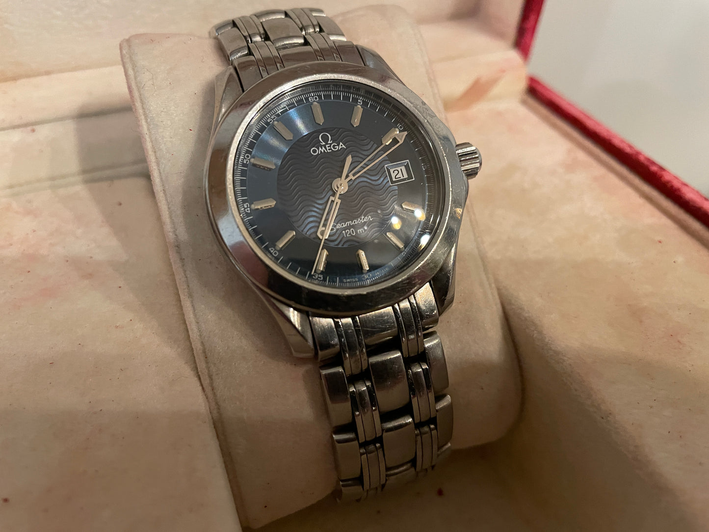 MENS OMEGA SEAMASTER 120M SS QUARTZ WATCH BLUE DIAL BOX PAPERS