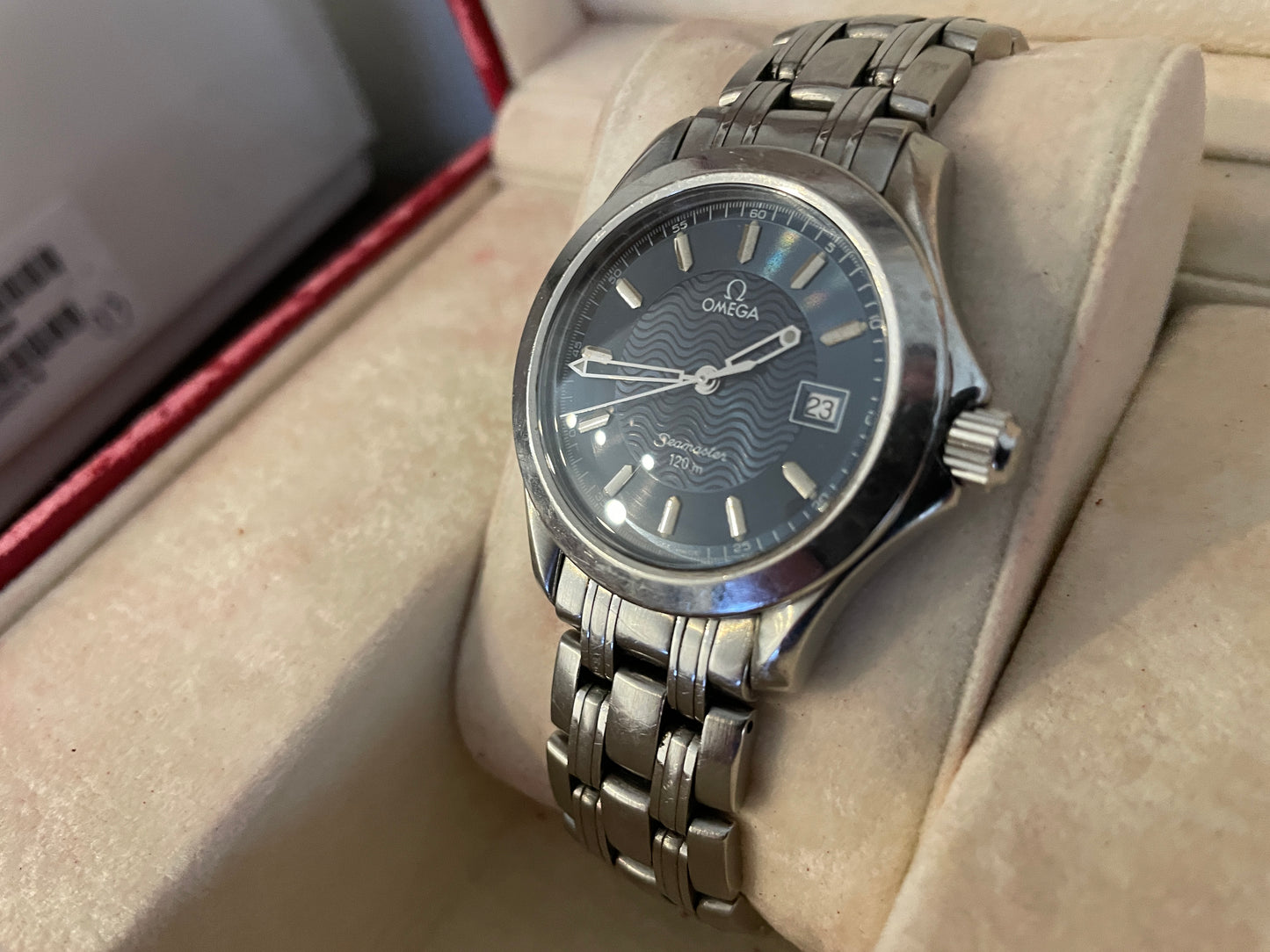 MENS OMEGA SEAMASTER 120M SS QUARTZ WATCH BLUE DIAL BOX PAPERS