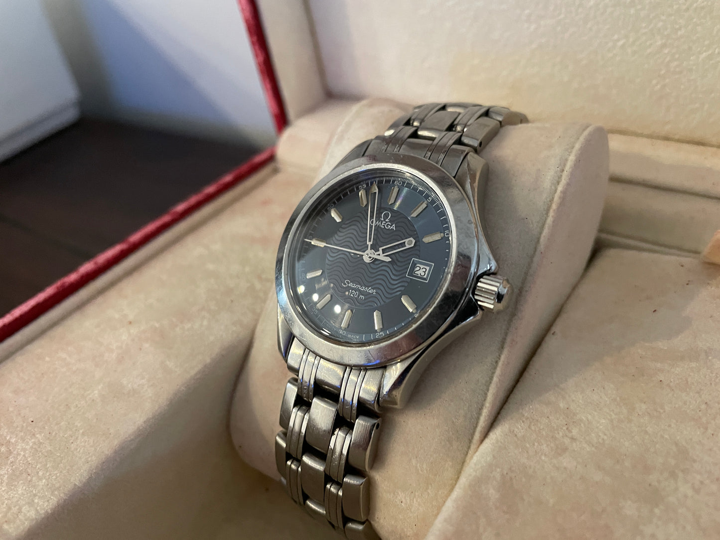 MENS OMEGA SEAMASTER 120M SS QUARTZ WATCH BLUE DIAL BOX PAPERS