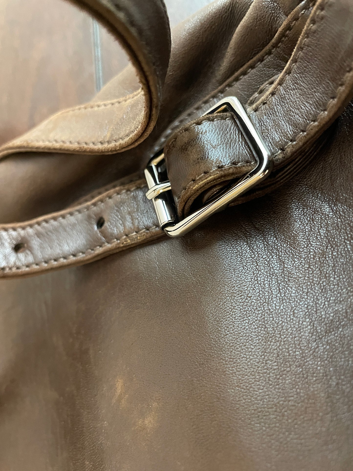 VINTAGE GUCCI DARK BROWN LEATHER BACKPACK BAG BAMBOO LINE !NICE SHAPE!