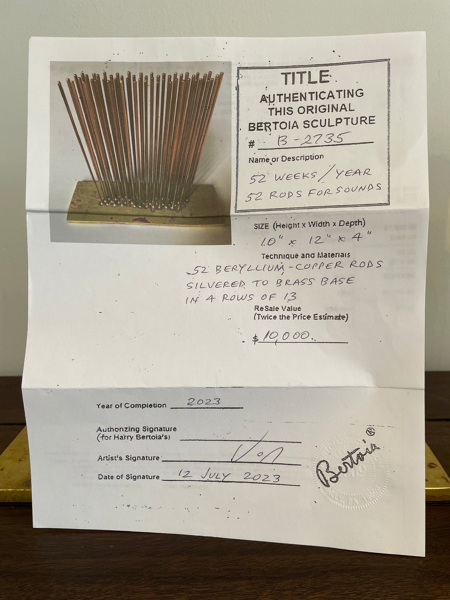 Val Bertoia Sound Sculpture 52 Weeks/Year 52 Rods For Sound